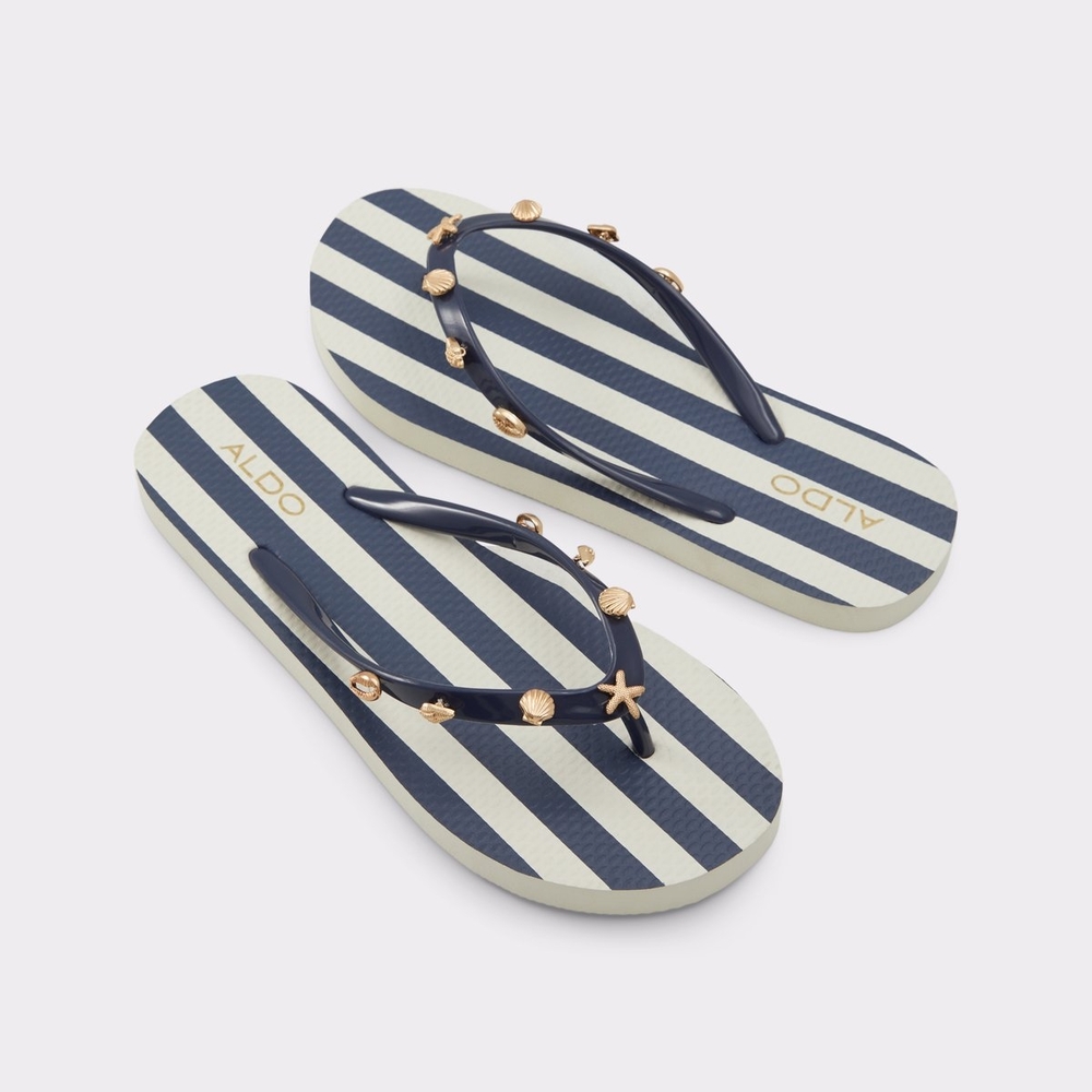Aldo Elalaeclya Women's Navy Seashell Ornament Flip Flop Sandals Various Sizes